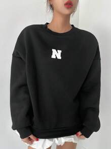 DAZY Sweat-shirt décontracté et ample avec imprimé lettres pour femmes, Sweat-shirt noir, vêtements d'automne - Gris foncé - Voir 3