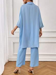 SHEIN LUNE Bộ 2 món áo quấn thời trang nữ - Màu xanh lam - Xem 2