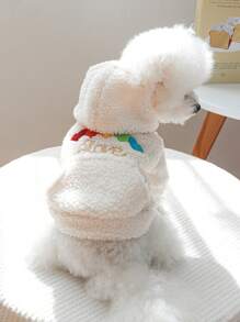 PETSIN 1pc Apricot Plush Pet Hoodie With Colorful Heart & Letter Embroidered, Casual & Cozy Dog Coat For Autumn & Winter - White - View 3