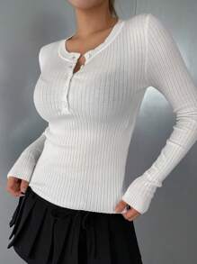 DAZY Women's Solid Color Minimalist Daily Wear Knitted Sweater, Long Sleeve Fall - White - View 6