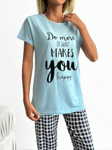 RueChic Gingham And Slogan Graphic PJ Set - Multicolor - View 3