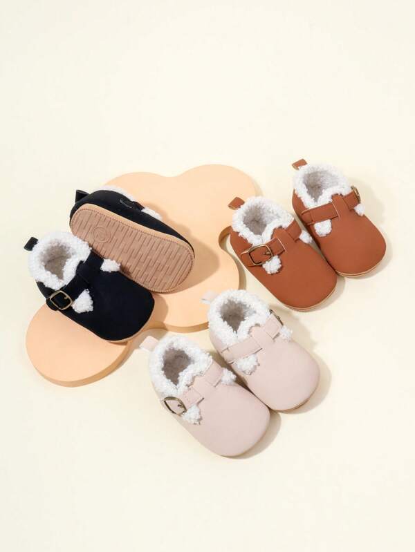 Autumn/Winter Infant Toddler Shoes Soft Sole Warm Non-Slip Casual Prewalker Shoes Simple Design Suitable For Boys & Girls, Photo Props