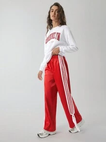 Easelle Quần ống rộng satin màu đỏ của phụ nữ - Đỏ - Xem 2