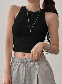 DAZY Áo ba lỗ bó sát màu đen trơn dành cho nữ - màu đen - Xem 4