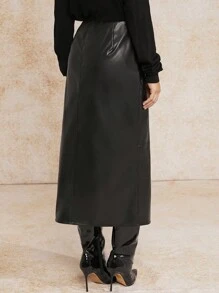 Forever 21 Women's Solid Color PU Leather Loose Skirt - Black - View 3