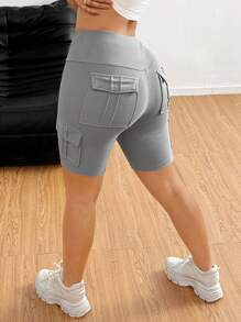 SHEIN SXY Women's Sports Leggings With Functional Pockets, Tight Fit Cycling Bottoms Leggings Set