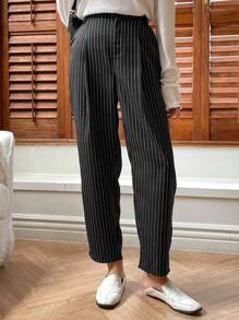 DAZY Quần âu ống côn kẻ sọc công sở thoải mái cho nữ mùa thu/đông - màu đen - Xem 4