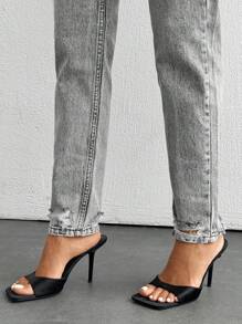 EURMUSE High Waist Ripped Mom Fit Jeans - Grey - View 5