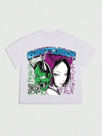 Anime Men's Graphic Print Short Sleeve Crew Neck T-Shirt, Suitable For Spring & Summer Daily Wear