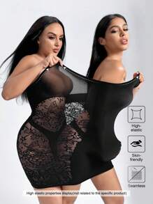 SHEIN SXY Trang phục buổi hòa nhạc Club dành cho nữ mùa hè hở vai dài tay ngắn váy bó sát gợi cảm - màu đen - Xem 9