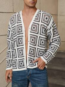 Manfinity Homme Herren Lässig Häkel-Cardigan, Frühling und Herbst
