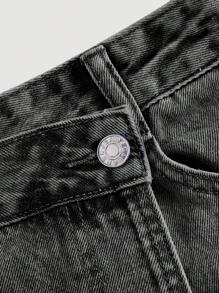 SHEIN MOD 女士纯色简约休闲牛仔短裙 - 深灰色 - 查看 3