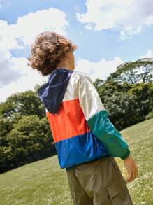 SHEIN Boys Colorblock Outdoor Casual Hooded Jacket, Versatile Fashion Fall Outfit For Daily Wear - Multicolor - View 10