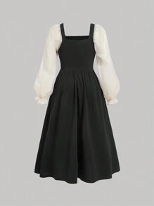 SHEIN MOD Vintage Palace Style Color Block Puff Sleeve Plus Size Dress