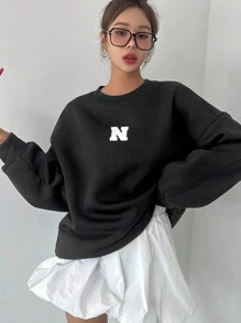 DAZY Sweat-shirt décontracté et ample avec imprimé lettres pour femmes, Sweat-shirt noir, vêtements d'automne - Gris foncé - Voir 4