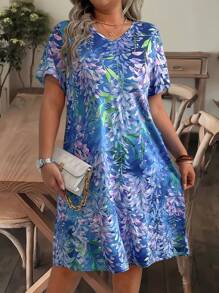 Plus Size Nữ Kỳ Nghỉ Hè In Hình Cây Tay Ngắn Áo Phông Thường Ngày - Màu xanh lam - Xem 4
