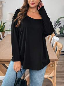 SHEIN Essnce Áo thun đen hở vai dài tay rộng rãi thoải mái mùa thu đông cỡ lớn cho nữ, Áo phông nữ, Trang phục, Trang phục mùa thu, Áo bất đối xứng - màu đen - Xem 5