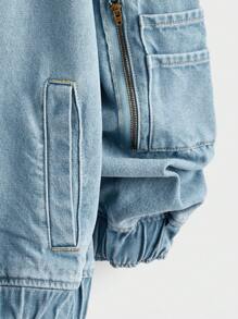Manfinity Hypemode Plus Size Men's Light Blue Plain Washed Casual Baseball Denim Jacket, For Going Out