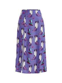 Guillermo Flores Falda casual y elegante con estampado y abertura para mujer artista, apta para vacaciones, fiestas, vacaciones, primavera y verano, playa, festivales, estilo Ibiza y ropa de oeste