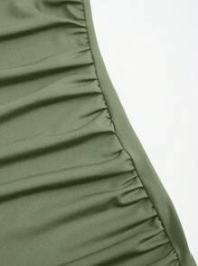 Sweetra Women's Solid Color Pleated Ruffle Hem Elegant Spaghetti Strap Dress, Summer Maxi Women Outfit - Mint Green - View 5