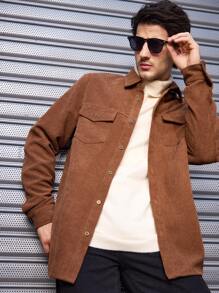 Manfinity VCAY 男士梭织常规版型翻领休闲夹克，适合秋季 - 棕色 - 查看 7