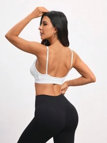 Easithlete Áo ngực thể thao trang trí ren màu trơn đơn giản dành cho nữ để mặc hàng ngày - trắng - Xem 6