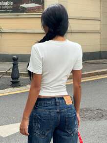 SHEIN EZwear Áo thun nữ cổ tròn tay ngắn in hình tiếng Anh Mexico nhiều màu sắc giản dị, thích hợp cho Ngày Độc lập của Mexico - trắng - Xem 2