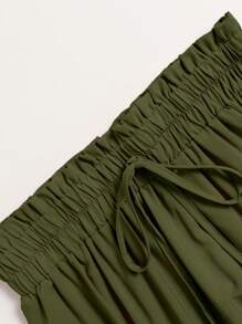 纯色多层褶裥松紧腰半身裙，度假风