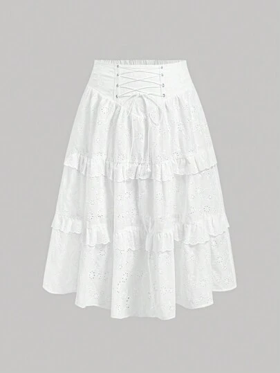 SHEIN MOD 大码女式复古荷叶边不对称下摆半身裙