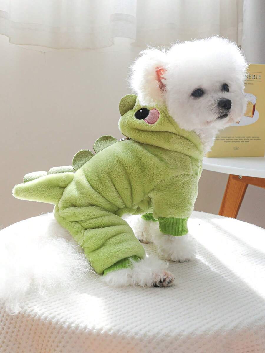 PETSIN 1pc Pet Flannel Green Cute Dragon Tail Costume 4-Leg Warming Winter Outfit