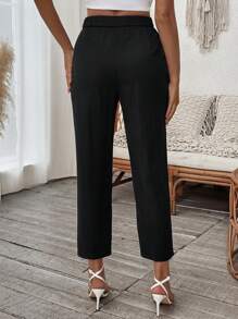 SHEIN Clasi Pantalón tipo capri de color negro sólido y minimalista para mujer, de uso diario - Negro - Ver 2