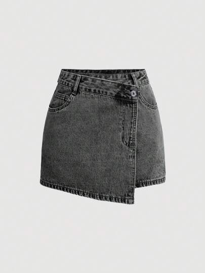 SHEIN MOD 女士纯色简约休闲牛仔短裙