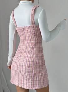 Selianne Women's Pink Plaid Simple Casual Dress Mini Short Women Outfit - Pink - View 2