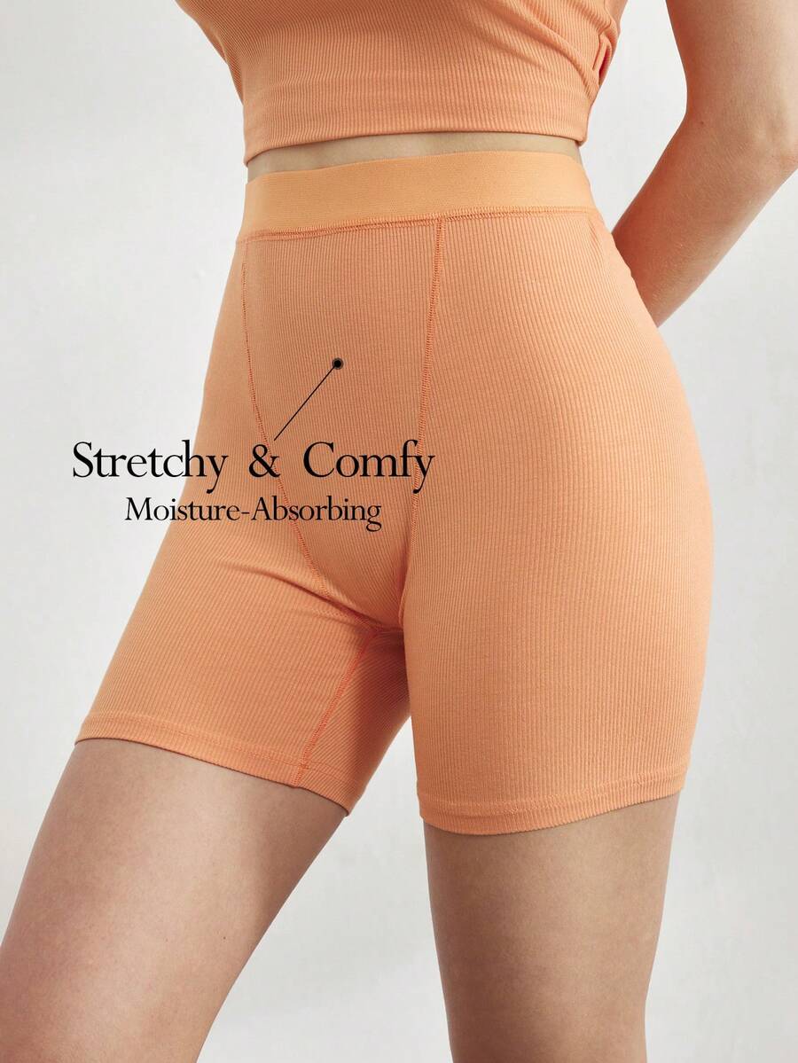 Ocili Leisure Stretchy & Comfy Ribbed High Waist Cycling Shorts Lounge Short -Bright Orange - Orange - View 1