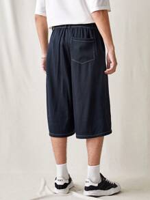 Manfinity VCAY Pantalones casuales tejidos para hombre con patrón de pájaros, cintura con cordón y largo 3/4 - Azul - Ver 2