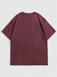 ROMWE Grunge Punk 超大款T恤，饰有复古做旧标语和大幅图案印花，采用雪洗工艺，男女皆宜，适合嘻哈和街头风格。 - 酒紅色 - 查看 2