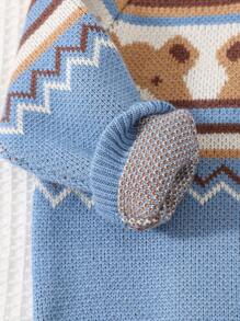 Cozy Pixies 新生男婴休闲多色熊图案柔软舒适毛衣 - 藍色 - 查看 7