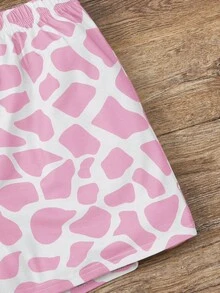 SHEIN Teen Girl Cute Giraffe Print Short Sleeve Top And Shorts Casual Pajama Set - Watermelon Pink - View 4