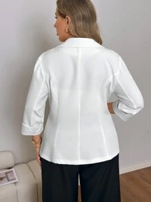 Franclia 大码休闲纯色白色单排扣西装外套，春夏季，商务休闲女士 - 白色 - 查看 2
