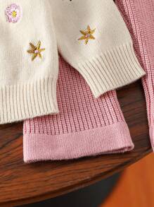 SHEIN 2pcs Baby Girls Fall & Winter Sweater Set - Ruffled Collar Cardigan And Flared Pants, Cute & Elegant - Apricot - View 6