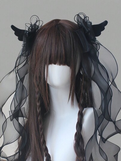 J-Fashion 1 Pair Black Bow Gothic Dark Angel Wings Hair Clips, Unique & Claw Clips Hair Claws Hair Barrettes