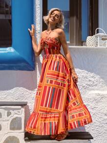 SHEIN VCAY Robe sans manches à col suspendu pour femme en vacances à motif rayé multicolore