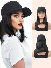 Baseball Cap With Synthetic Hair Extensions 10 Inches Straight Short Bob Hairstyle Adjustable Wig Hat For Women Girls - Multicolor - View 2
