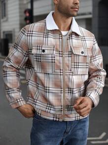 Manfinity Homme Plus Size Men's Plaid Print Long Sleeve Knitted Overcoat, Fall/Winter - Multicolor - View 6