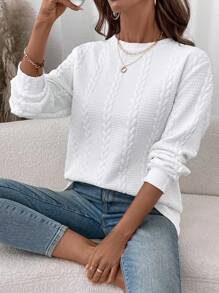 SHEIN LUNE Sudadera informal de estilo callejero casual con textura de trigo blanco para mujeres, otoño