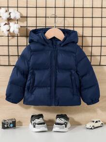 SHEIN Leap Crew Chaqueta con capucha informal tejida para bebé niño - Azul - Ver 3