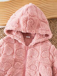 SHEIN 嬰兒女寶寶休閒實色可愛蓬鬆連帽夾克外套