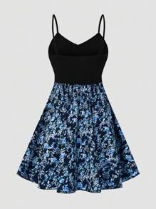 SHEIN LUNE Women's Casual Floral Patchwork Strap Dress - Blue - View 2