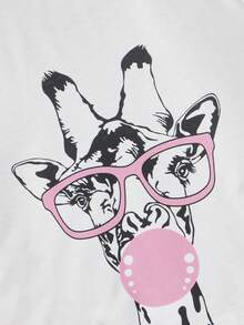 SHEIN Teen Girl Cute Giraffe Print Short Sleeve Top And Shorts Casual Pajama Set - Watermelon Pink - View 3