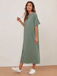Mulvari Drop Shoulder Solid Dress - Mint Green - View 3